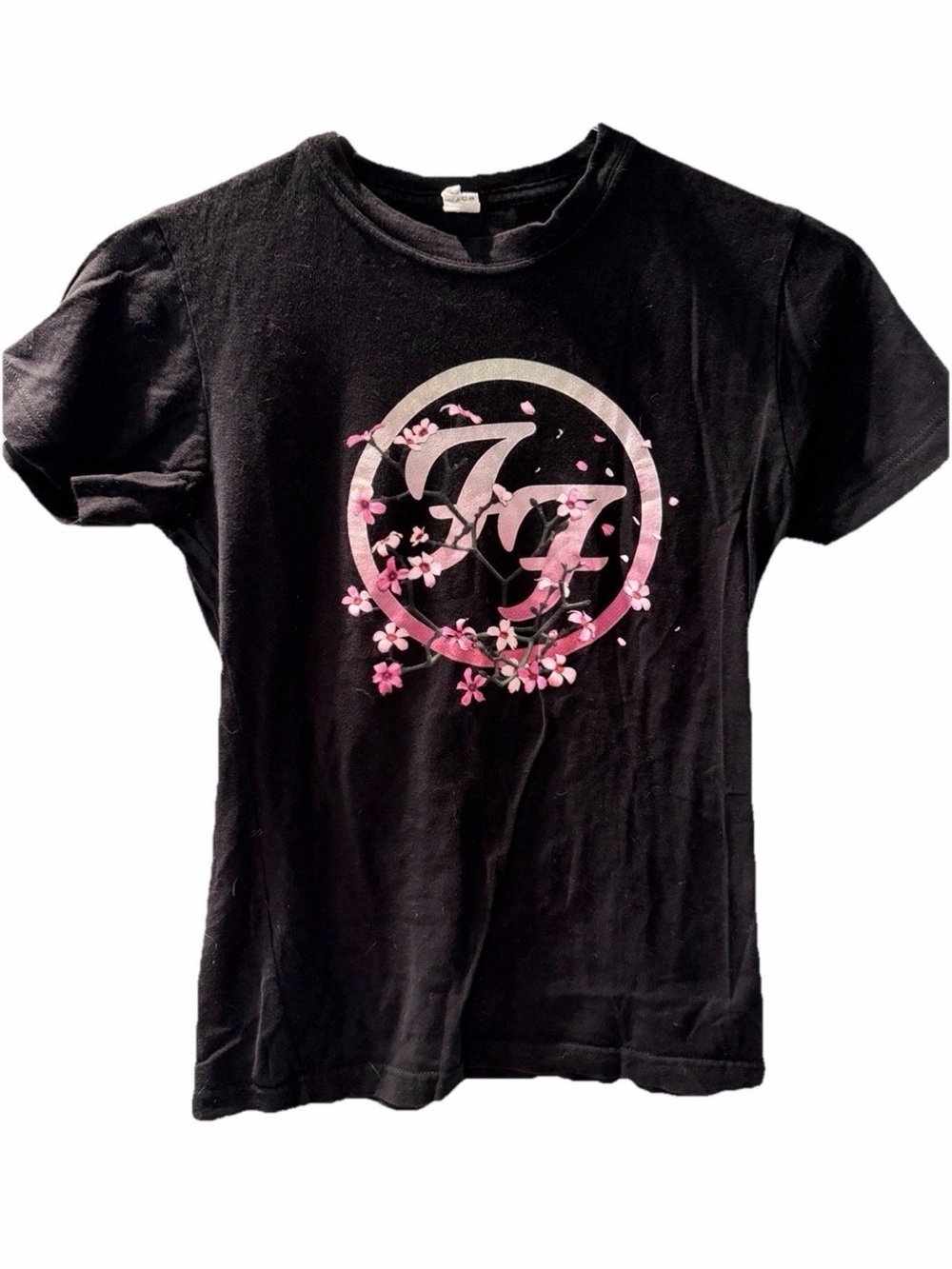 Foo Fighters Black with Pink Floral FF  Logo Ladies